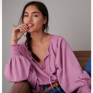 ANTHROPOLOGIE Rebecca Smocked Top Large Size